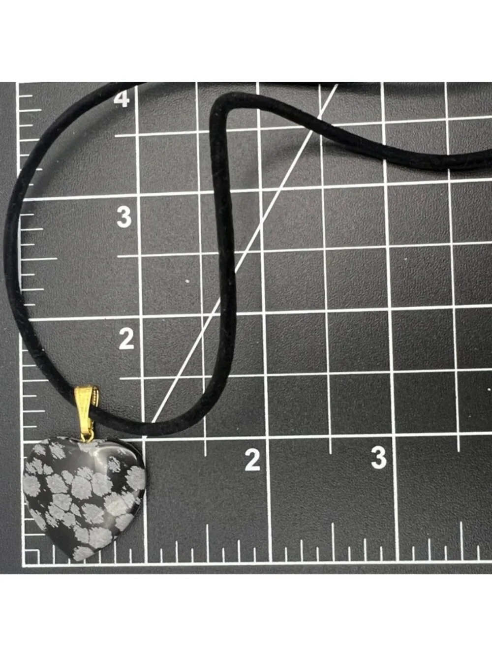 Snowflake Obsidian Heart Pendant Necklace Black Cord Gold-Tone 20+2" Healing - Picture 5 of 8
